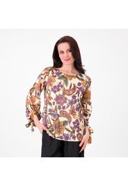 Blusa in raso fantasia con manica a balloon con fiocco