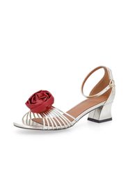 Sandali con applicazione a rosa e tacco 4,5 cm