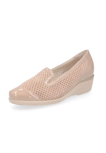 Slip on in pelle scamosciata con inserti in vernice e zeppa