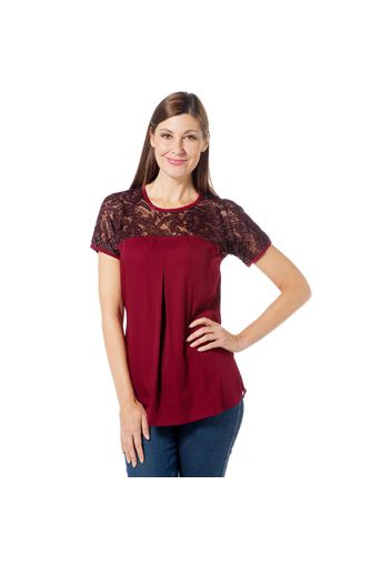 Blusa in tessuto fluido con carré in pizzo