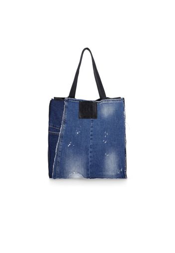 Borsa a spalla in pelle con dettagli denim