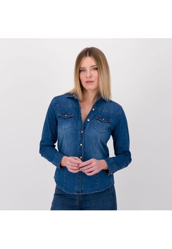 Camicia sciancrata di jeans con maniche lunghe