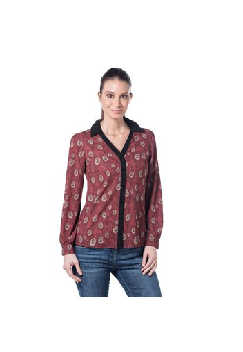 Camicia fantasia con scollo a V in crêpe e bordi a contrasto