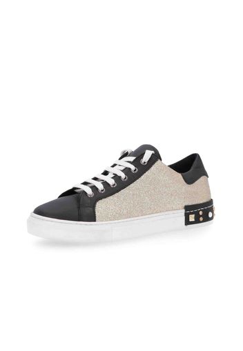 Sneaker in pelle con borchie e inserti glitter