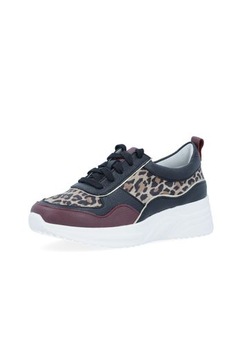 Sneaker in pelle con inserti animalier e suola 4,5 cm