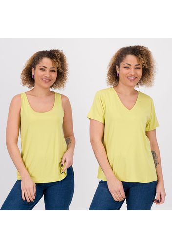 Set 2 pezzi: t-shirt scollo a V e top smanicato