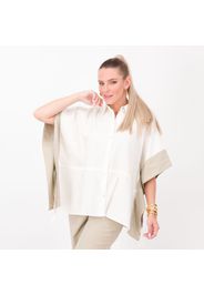 Poncho in lino e viscosa con colletto a camicia