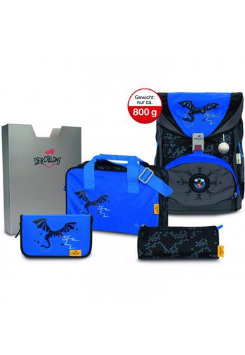 Derdiedas ergoflex exklusiv superflash zaino scolastico con accessorio set di 5pz. blue dragon