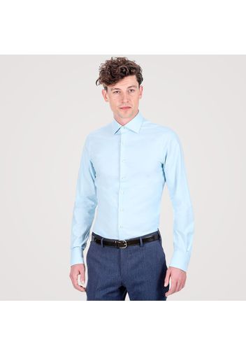 Camicia da uomo su misura, Albini, Natural Stretch Oxford Azzurra, Quattro Stagioni | Lanieri