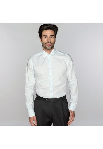 Camicia da uomo su misura, Albini, Natural Stretch Microriga Azzurra, Quattro Stagioni | Lanieri