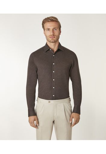 Camicia da uomo su misura, Maglificio Maggia, Cotone Cashmere Jersey Marrone, Autunno Inverno | Lanieri