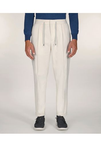 Chino da uomo su misura, Tessuti di Sondrio, Jogger 100% Cotone Twill Bianco, Autunno Inverno | Lanieri