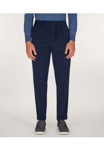 Chino da uomo su misura, Tessuti di Sondrio, Jogger 100% Cotone Twill Blue Navy, Autunno Inverno | Lanieri