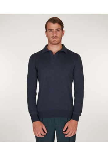 Maglione da uomo, Zegna Baruffa Lane Borgosesia, Knit Polo 100% Lana Blu Navy, Autunno Inverno | Lanieri