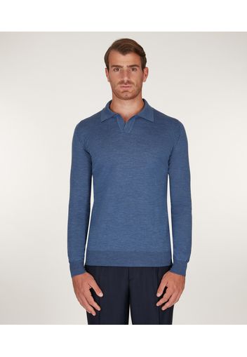 Maglione da uomo, Zegna Baruffa Lane Borgosesia, Knit Polo 100% Lana Blu Denim, Autunno Inverno | Lanieri