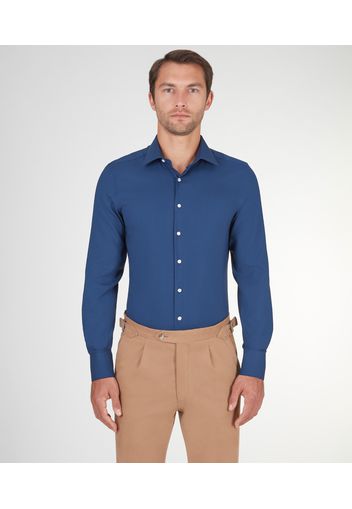 Camicia da uomo su misura, Lanificio Zignone, Blu in Twill di Lana, Quattro Stagioni | Lanieri