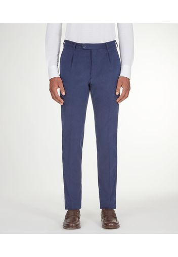 Chino da uomo su misura, Tessuti di Sondrio, Blu scuro in Twill di Cotone stretch, Autunno Inverno | Lanieri