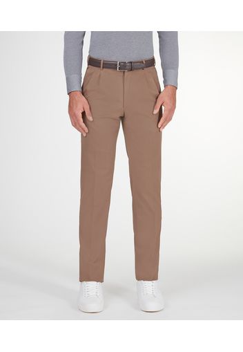 Chino da uomo su misura, Tessuti di Sondrio, Marrone in Twill di Cotone stretch, Autunno Inverno | Lanieri