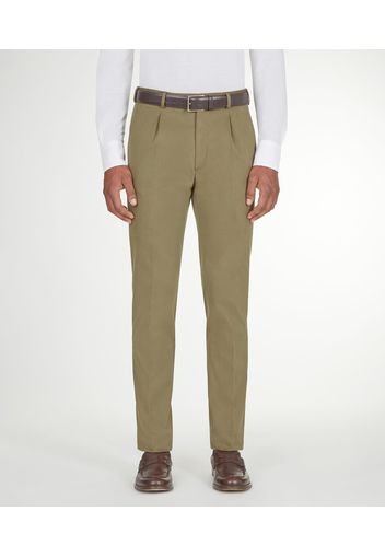 Chino da uomo su misura, Tessuti di Sondrio, Verde in Twill di Cotone stretch, Autunno Inverno | Lanieri