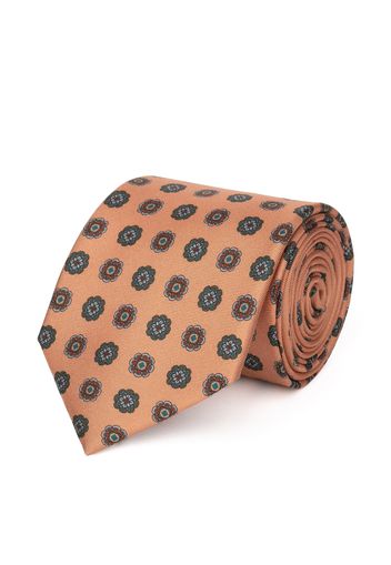 Cravatta su misura, Lanieri, Beige floreale Blu in twill di Seta, Quattro Stagioni | Lanieri