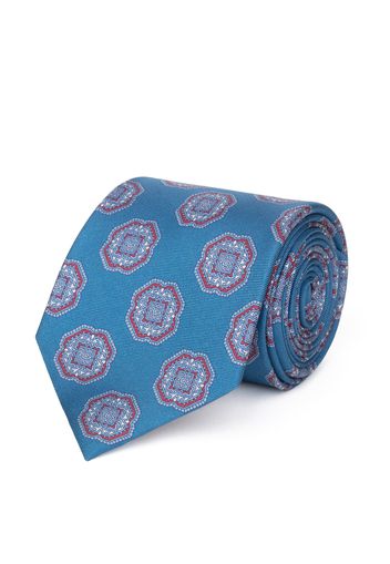 Cravatta su misura, Lanieri, Beige Floreale Blu in twill di Seta, Quattro Stagioni | Lanieri