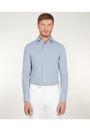 Camicia da uomo su misura, Canclini, Seersucker Blu Scuro Righe Orizzontali, Quattro Stagioni | Lanieri