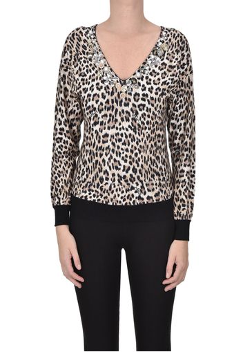 Pullover animalier con applicazioni