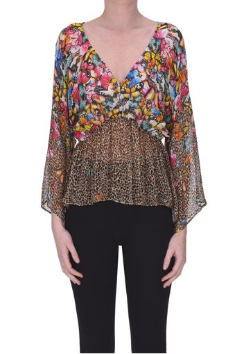 Blusa in chiffon animalier e floreale