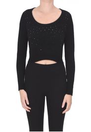 Pullover cropped con strass