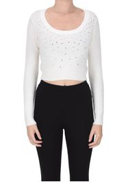 Pullover cropped con strass