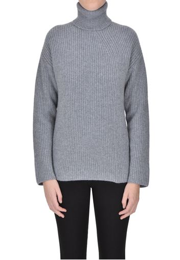 Pullover dolcevita in cashmere a costine