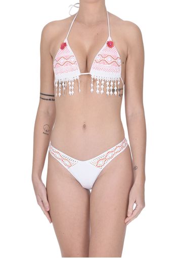 Bikini con inserti in ecopelle traforata