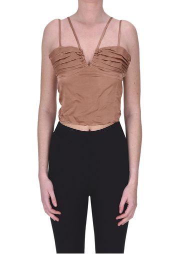 Top cropped in satin lavorato