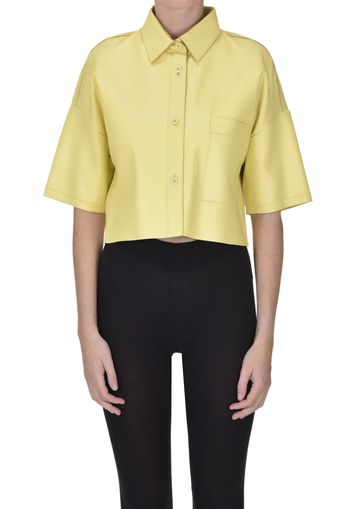 Giacca camicia cropped in pelle