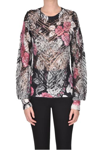 Pullover in maglia traforata floreale