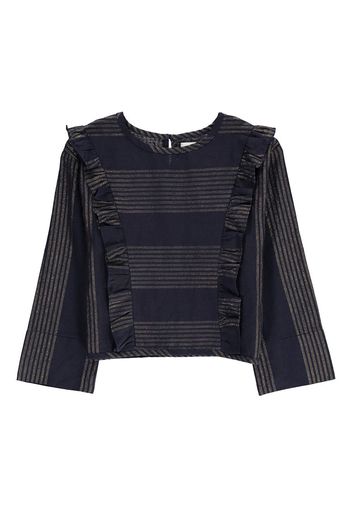 Blusa Cotone e Lino a Righe Volants Lurex Cassis