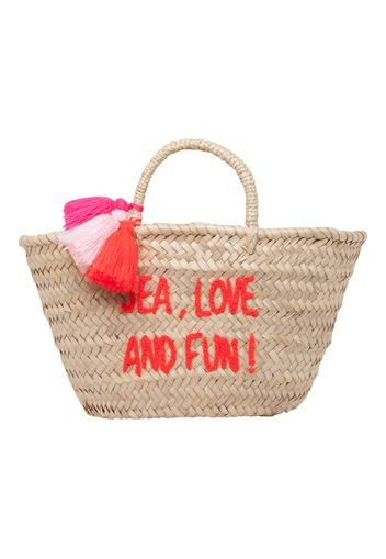 Borsa cesto Pompons ricamato Sea, Love and Fun