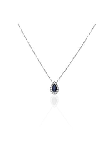 Collana in oro bianco con ciondolo a goccia con zaffiro 0,23 ct e diamanti 0,055 ct per Donna