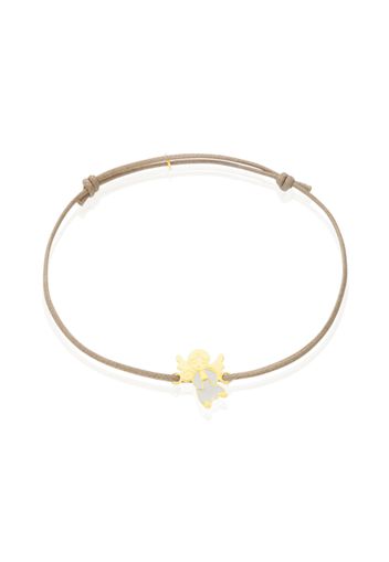 Bracciale con charm angioletto in oro giallo e cordino marrone per Bimbi