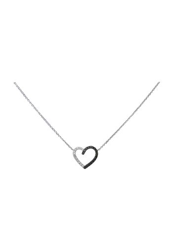 Girocollo in oro bianco con cuore con diamanti bianchi e neri 0,036 ct per Donna