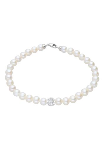 Bracciale perle acqua dolce AA bianche 5,5 mm con boule e chiusura in oro bianco per Donna
