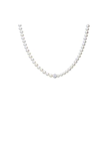 Collana perle d'acqua dolce AA bianche 5,5 mm con boule e chiusura in oro bianco per Donna