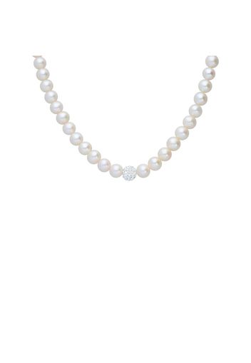 Collana perle d'acqua dolce AA bianche 6,5 mm con boule e chiusura in oro bianco per Donna