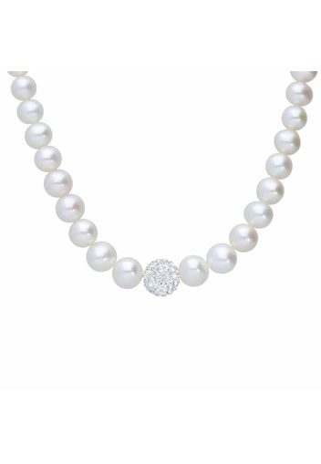 Collana perle d'acqua dolce AA bianche con boule 8,5 mm e chiusura in oro bianco per Donna