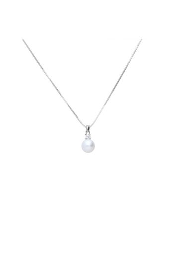 Collana in oro bianco con perla acqua dolce AA 7x7,5 mm con punto luce zircone per Donna