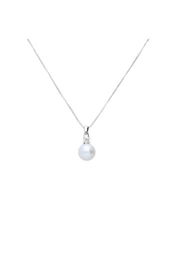 Collana in oro bianco con perla acqua dolce AA 8,5x9 mm e punto luce zircone per Donna