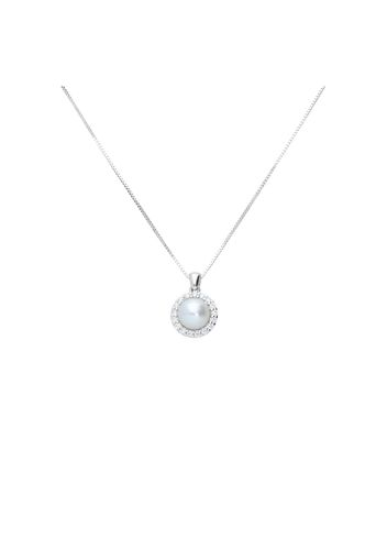 Collana in oro bianco con pendente perla acqua dolce AA 6,5mm e contorno zirconi per Donna