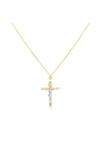 Collana in oro bicolore con pendente Cristo in croce piccolo per Donna