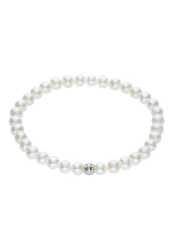 Bracciale elastico di perle e pallina oro bianco effetto diamantato per Bimbi