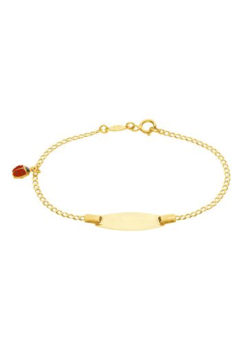 Bracciale bimbo in oro giallo con targhetta e coccinella rossa per Bimbi